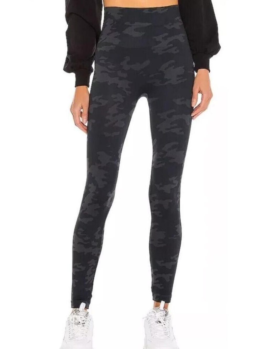 SPANX Look At Me Now Black Camo Shaping Leggings Size L Seamless High Rise